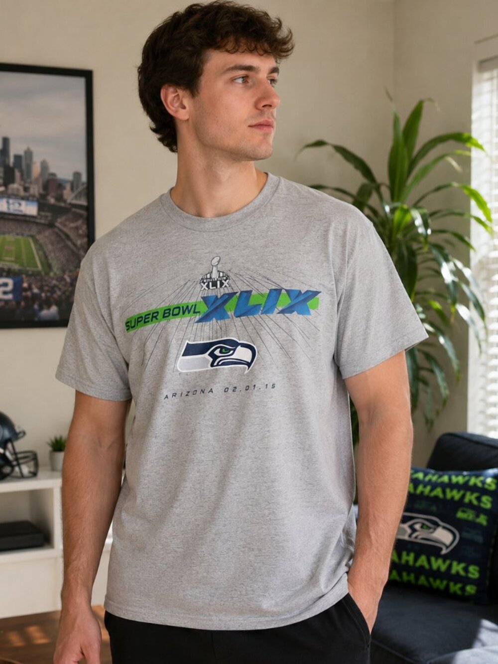 Majestic Seahawks Super Bowl XLIX Tee Men's L
